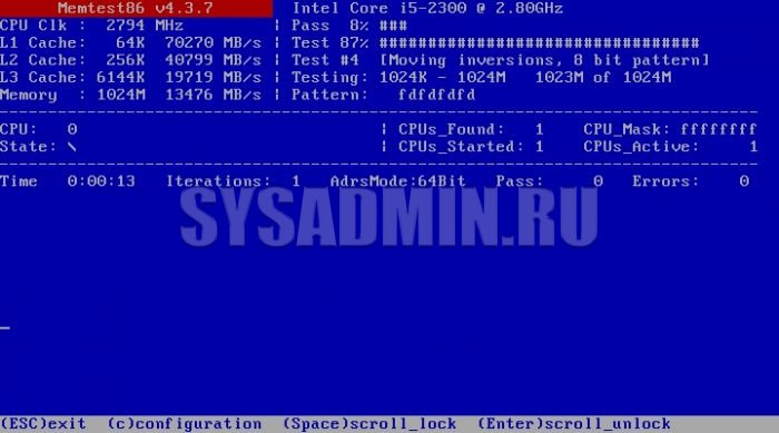 Memtest86 проверка оперативной памяти