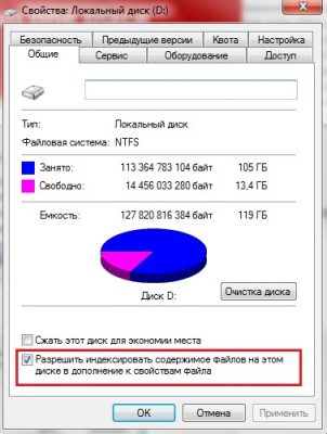 Отключить индексацию windows 7