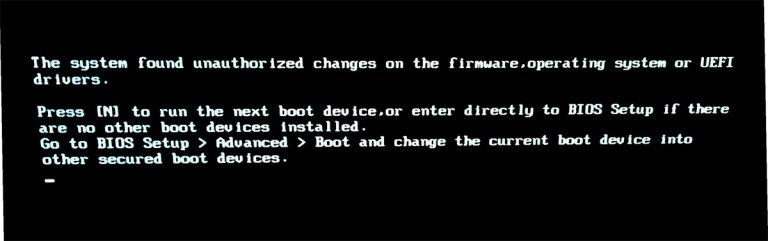 The system found unauthorized changes on the firmware operating system or uefi drivers что делать